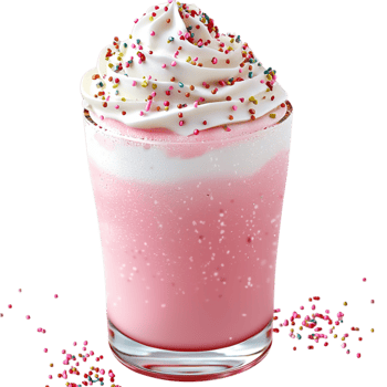 Creamy pink milkshake in a tall glass topped whipped cream colorful sprinkles delicious sweetness png