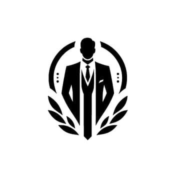 Elegant Black and White Featuring a Formal Businessman Silhouette Enclosed Within an Oval Frame with Laurel Wreath vector