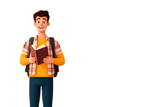 Young man with book and backpack in sun png