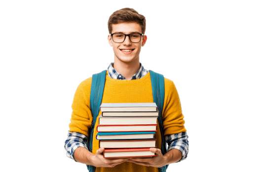 Student carrying books smiling happily png