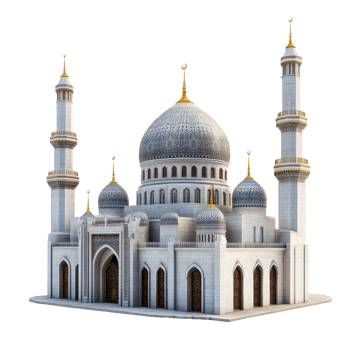 A detailed architectural rendering of a beautiful white mosque structure png