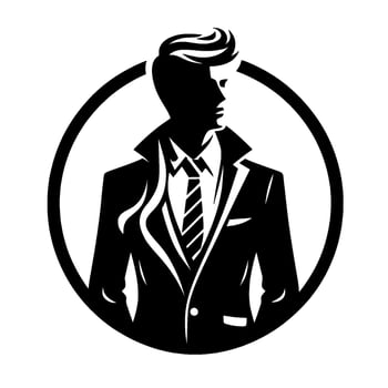 Stylized Monochrome Illustration of a Suave Man in a Suit, Within a Circular Frame, Looking to the Side vector