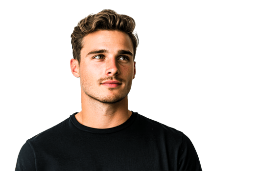 Young man with stylish hair looking thoughtfully png