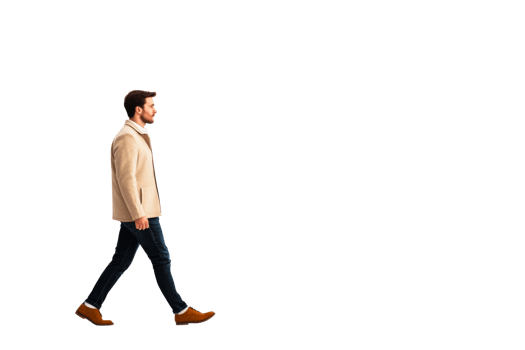 Man in suit walking in the studio. Casual style, cut out transparent png