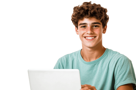 Smiling teenage boy using laptop, technology, youth, portrait, cut out transparent png