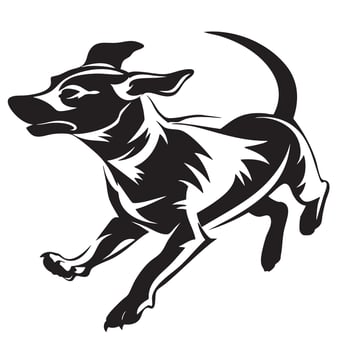 dynamic logo featuring stylized dog in motion, showcasing agility and energy. design captures essence of playful and spirited canine, making it perfect for pet related branding vector