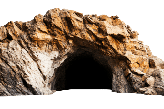 Stone cave, tunnel entrance with rock texture background, cut out transparent png