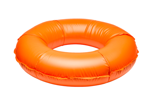 Bright orange lifebuoy, water safety and help tool, equipment, cut out transparent png