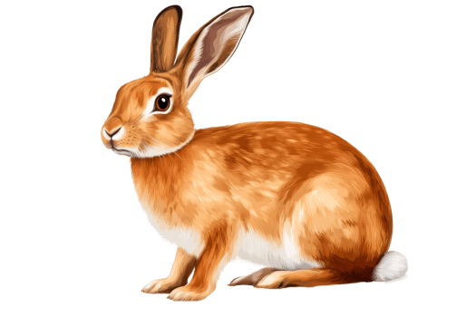 Orange Rabbit with Brown Eyes in Detailed Illustration, cut out transparent png
