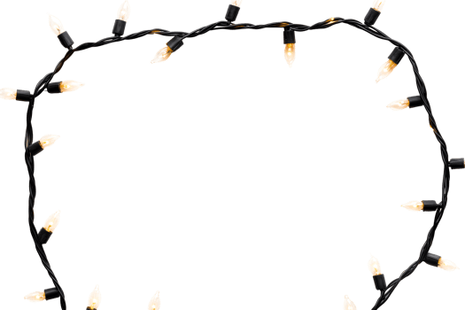 Christmas lights frame with bulbs and black wire, cut out transparent png