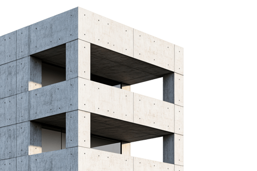 Modern brutalist architectural facade with rectangular windows, cut out transparent png