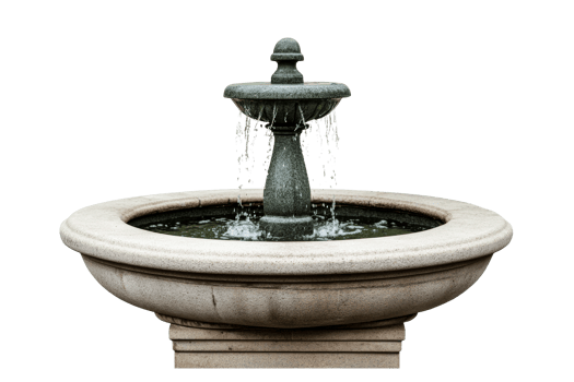 Stone fountain with flowing water for landscapes, cut out transparent png