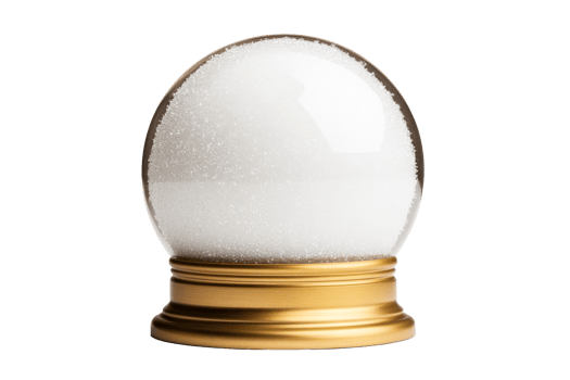 Round snow globe filled with white sugar granules, cut out transparent png