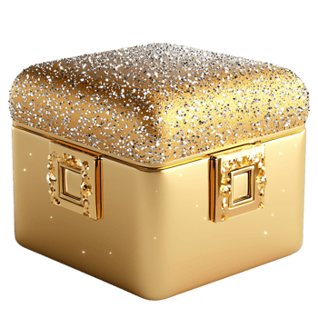 Elegant gold jewelry box covered in sparkling glitter png