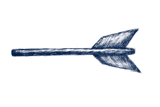 Hand drawn arrow in dark blue and white , cut out transparent png