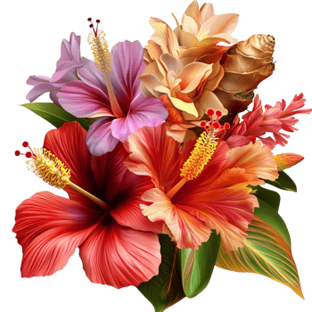 Exotic hibiscus flowers in full bloom bright petals png