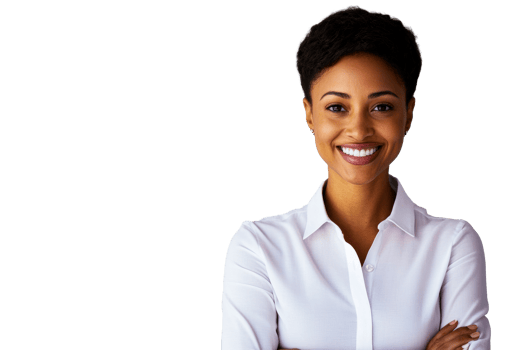 Portrait of smiling businesswoman in a white shirt, cut out transparent png
