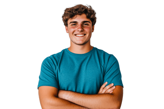 Confident young man with arms crossed, friendly smile, isolated, cut out transparent png