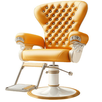 Vintage barbershop chair a golden frame leather seat png