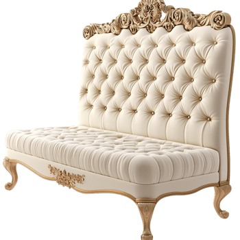 Ornate white gold chaise lounge tufted upholstery png
