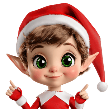 Cute Christmas elf big bright eyes wearing a red Santa hat png