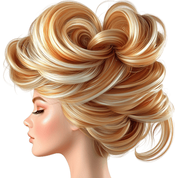Elegant woman voluminous golden blonde hair styled in curls png