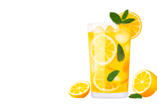 Refreshing lemonade in glass with lemons, ice, mint, drink, cut out transparent png