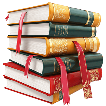 Pile of colorful stacked books tied together a bright red ribbon png