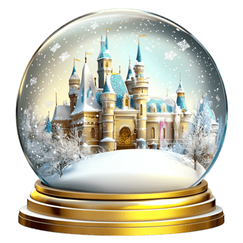 Enchanting winter snow globe featuring a magical frozen castle scene png
