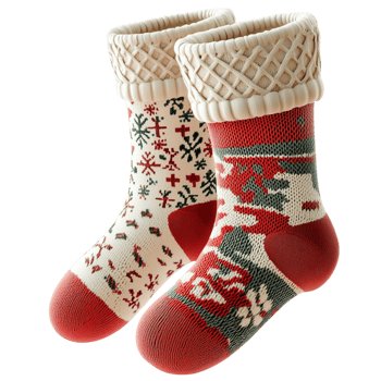 Festive holiday socks green red patterns soft fabric png
