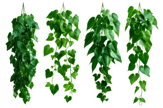 Hanging ivy plant in a row, diverse foliage ,cut out transparent png