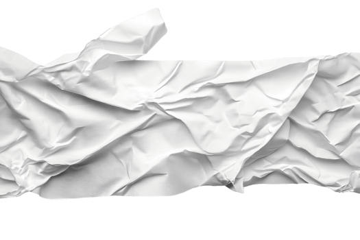 Crumpled abstract cloth with intricate folds on dark background, cut out transparent png