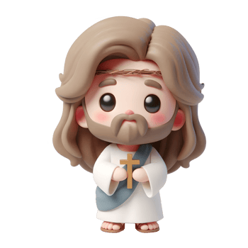 Cute 3d cartoon illustration of Jesus holding cross png