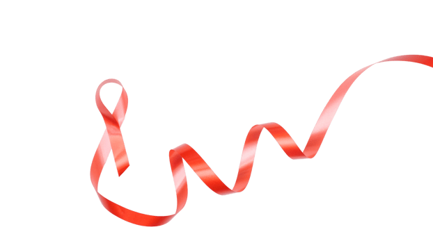 Red curly ribbon as symbol of HIV AIDS awareness isolated on transparent background png