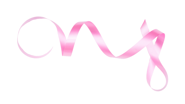 Pink curly ribbon as symbol of breast cancer awareness isolated on transparent background png
