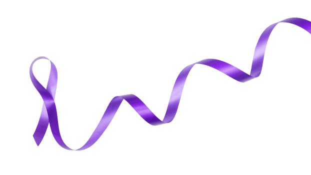 Purple ribbon with curly as symbol of various cancer and disease awareness isolated on transparent background png
