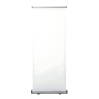 Blank retractable banner stand, isolated on black background. png