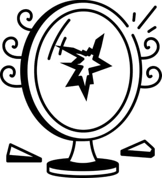 Doodle icon depicting a shattered enchanted mirror vector