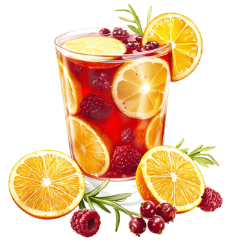 Refreshing citrus cocktail orange slices cranberries ice cubes png