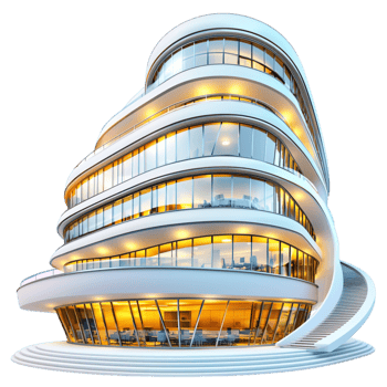 Modern curved glass building a futuristic design blue tint png