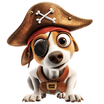 Cute pirate dog wearing a hat an eyepatch smile png