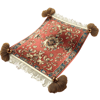 Beautiful flying magic carpet intricate red golden embroidery png