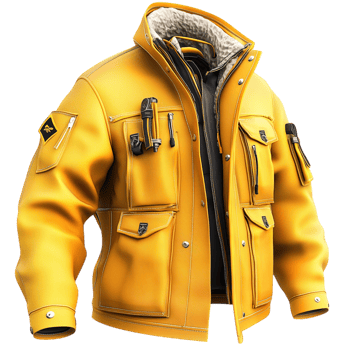 Stylish yellow winter jacket pockets a warm hooded design png