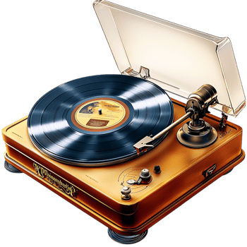 Vintage wooden record player a spinning vinyl a classic needle arm png
