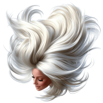 Stylish silverhaired woman a fierce expression voluminous flowing hair png