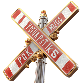 Classic railroad crossing sign wooden beams bold red warning letters png