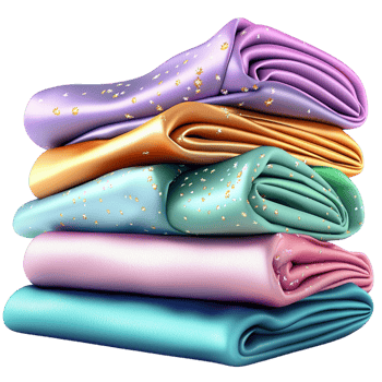 Vibrant silk fabric rolls arranged in various striking colors showcase elegance, luxurious softness, exquisite textile craftsmanship. png