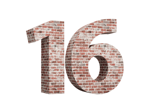 Number Sixteen 16 Digit Made Of Old Grunge Texture Wall Of Bricks Background 3D Illustration png