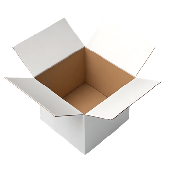 Open white cardboard box, ready for packaging. png