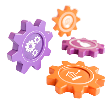 3D Colorful Interlocking Gears with Business Icons Teamwork, Strategy, and Data Analysis png